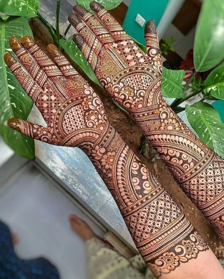 Front Full Hand Mehndi Design Simple