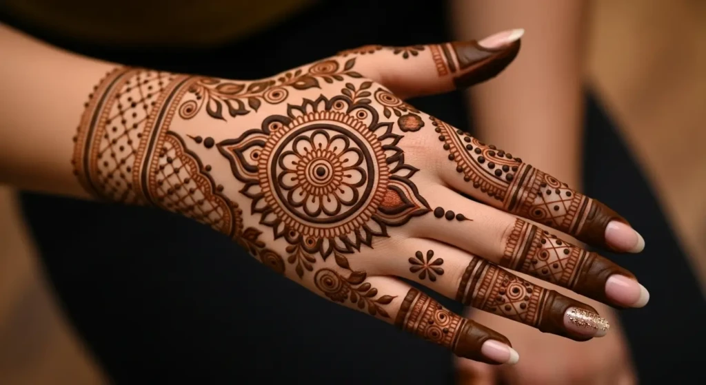 Simple Mehndi Design Back Left Hand
