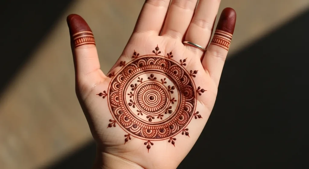 Simple Mehndi Design Round Full Hand
