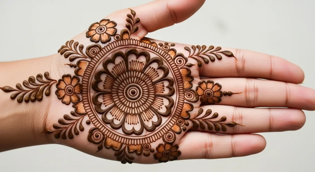 Round Shape Back Hand Mehndi Flower Design