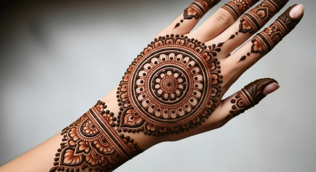 Back Hand Mehndi Design Round Shape