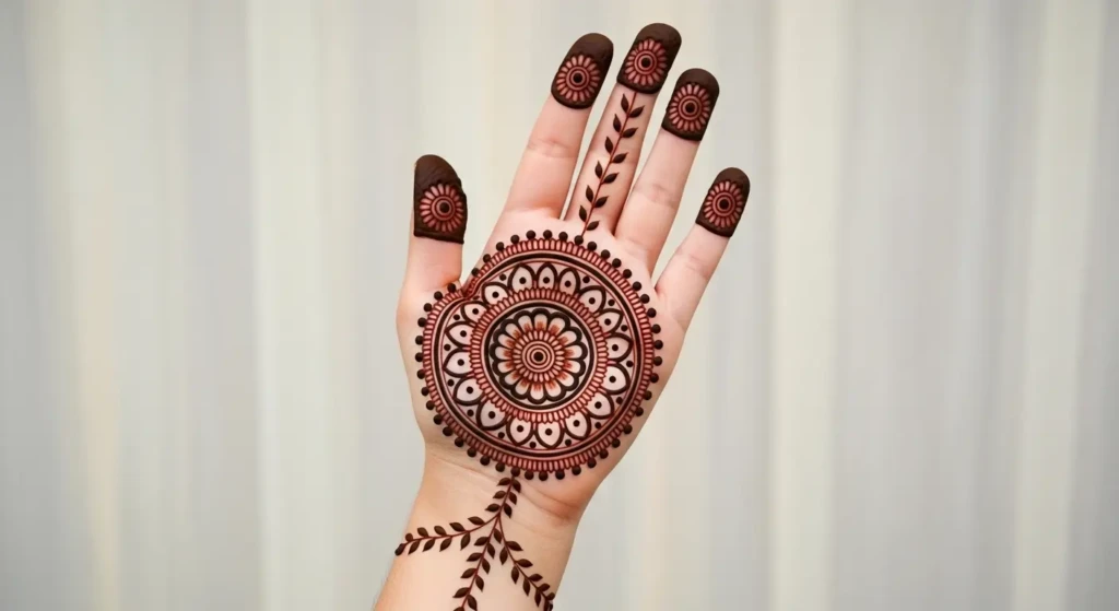 Mehndi Design Simple Back Hand Round Shape
