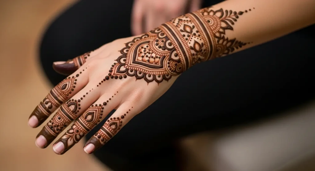 stylish back hand mehndi design

