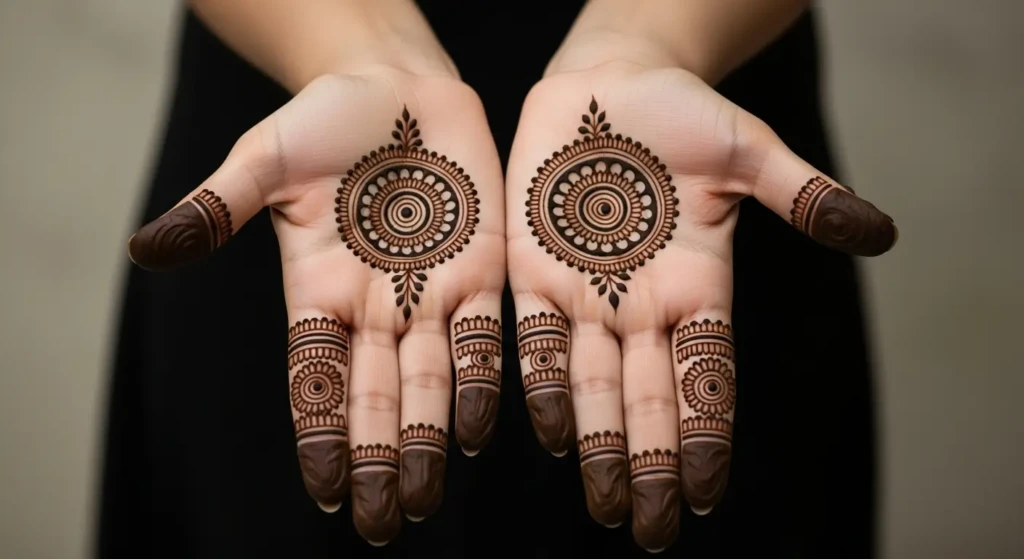 Simple Round Mehndi Design Photos Front Hand
