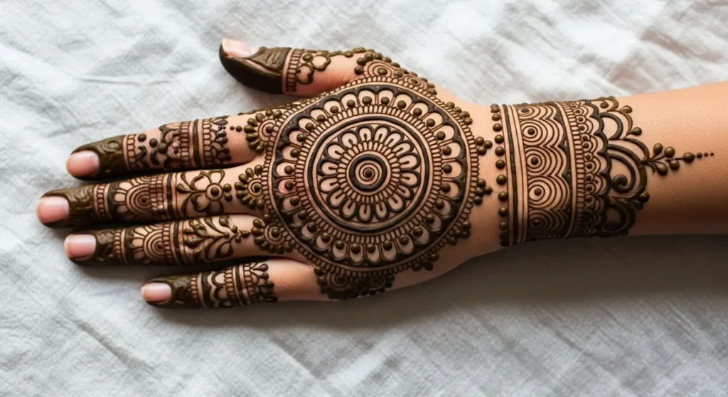 Back Mehndi Design Round Shape
