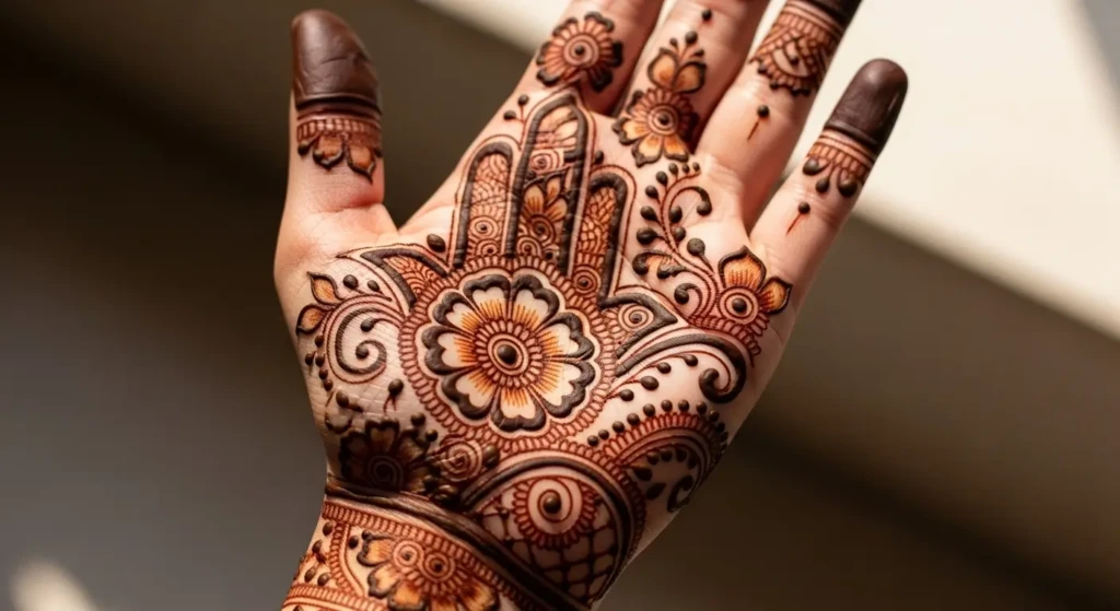 Flower Palm Mehndi Design
