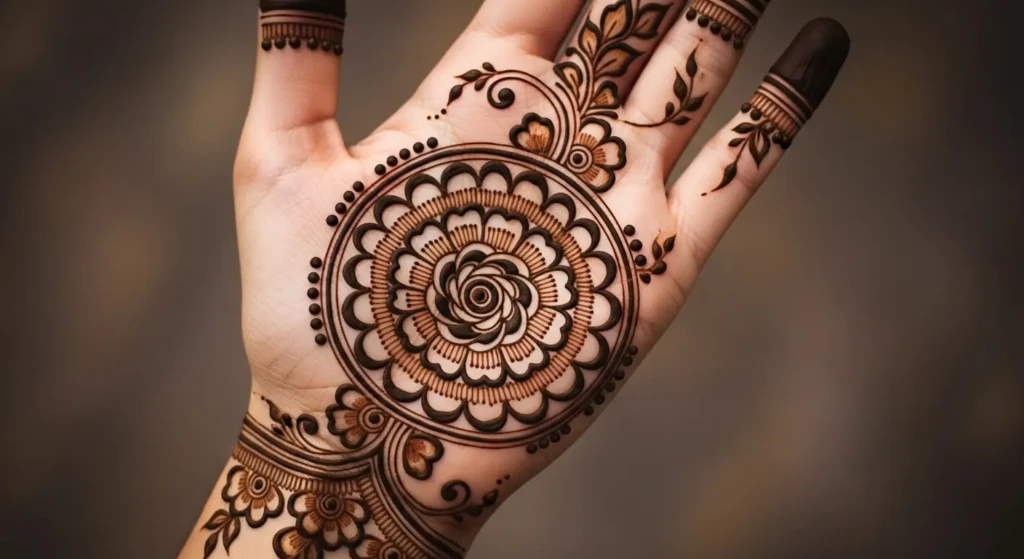 Circle Flower Mehndi Design for Front Hand
