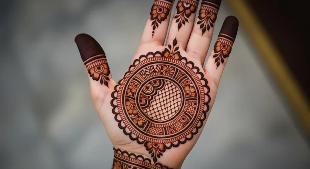 Flower Circle Flower Mehndi Design for Front Hand