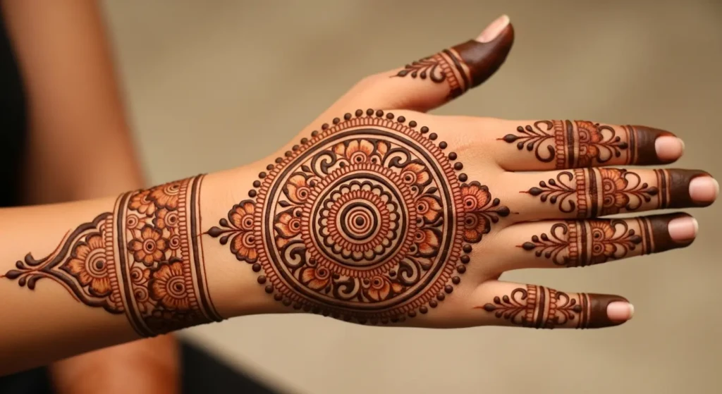 circle back hand mehndi design