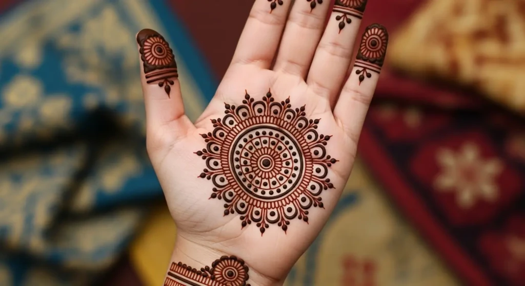 simple circle mehndi design front hand