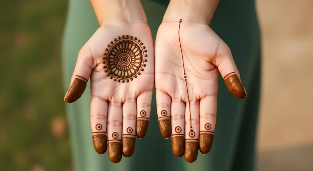 simple round mehndi design front hand