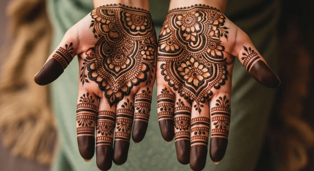 With every stroke, a story is told, Mehndi patterns, bold yet old.