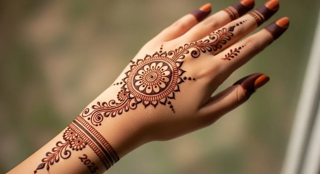 stylish back hand mehndi design 2025