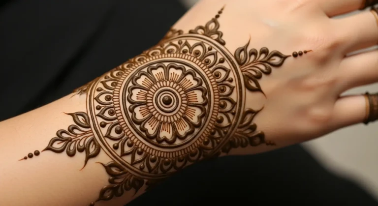 Round Shape Back Hand Mehndi Flower Design