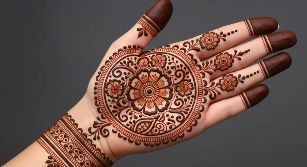 Round Shape Back Hand Mehndi Flower Design