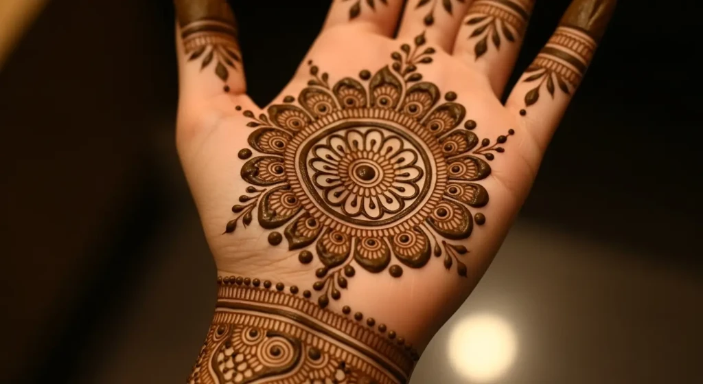 Round Mehndi Design Simple Full Hand
