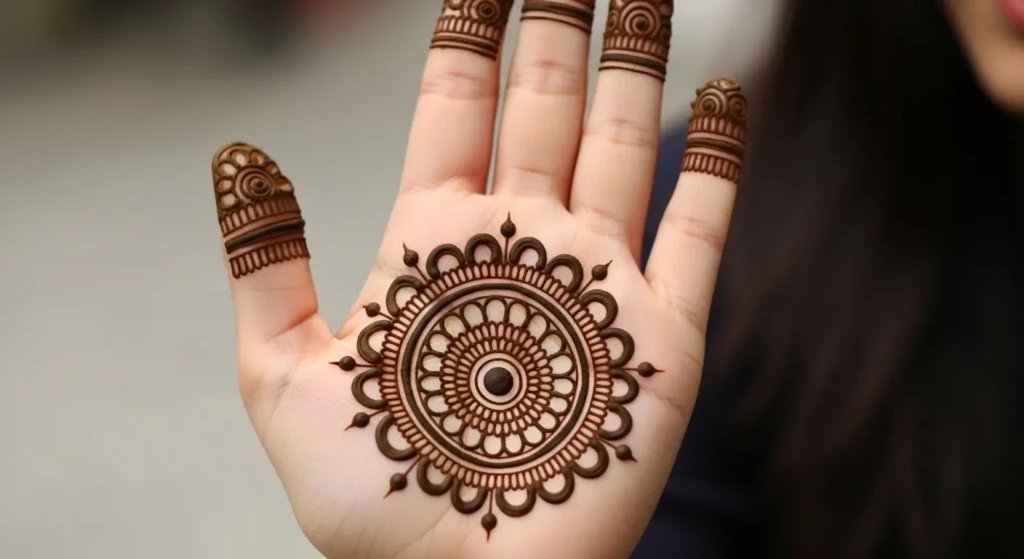 Simple Round Mehndi Design Front Hand
