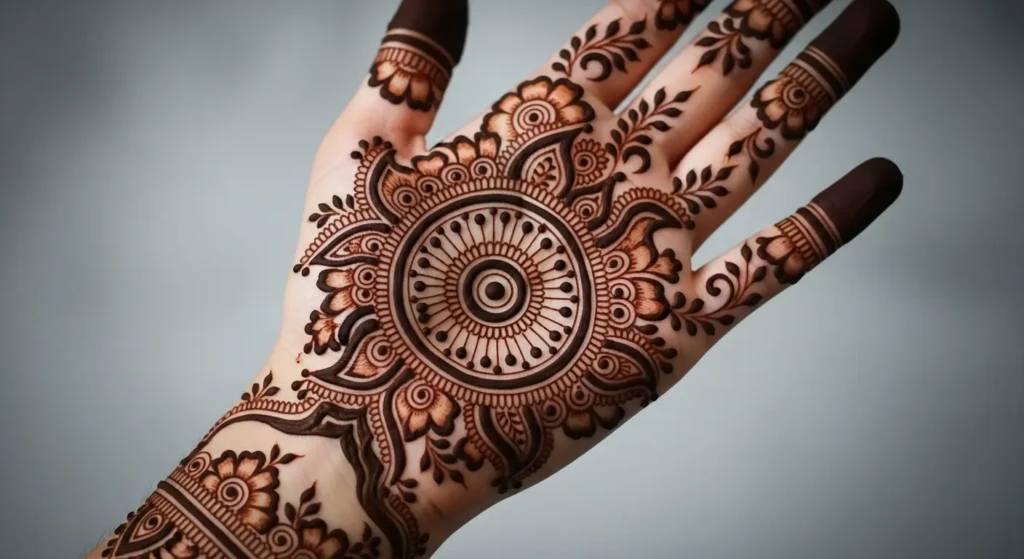 Circle Mehndi Design Back Hand